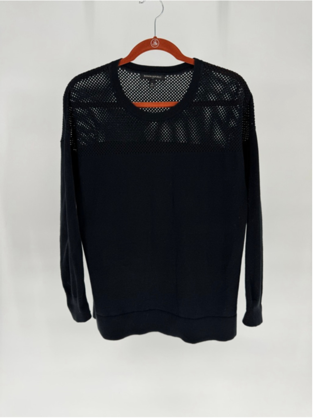 Banana Republic Woman's Medium Black Mesh Crew Neck Sweater - Picture 2 of 9